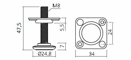 Metalen stelpoot 47,5 mm laag