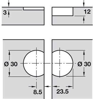 Klepscharnier Plano medial 30 mm
