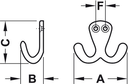 Kapstokhaak aluminium met 2 haken