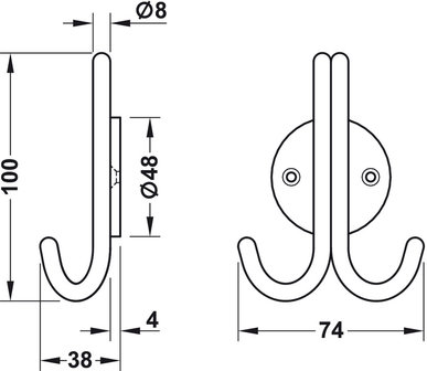 Kapstokhaak RVS met 2 haken