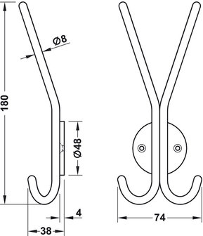 Kapstokhaak RVS met 4 haken