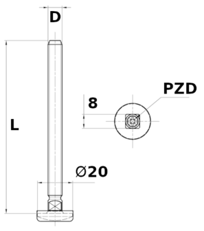 Tenische metalen stelpoot M8 x 70 mm