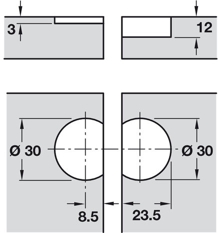 Klepscharnier Plano medial 30 mm