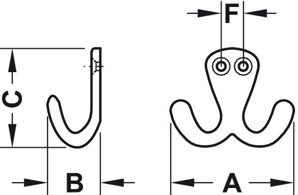 Kapstokhaak aluminium met 2 haken